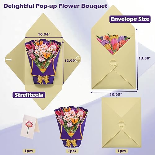 Miniatura 2 de 3D Paradise - Ramo de flores de papel, papel de flores, ramo de flores de tamaño 3D con tarjeta de felicitación y sobre para mujeres, amantes,