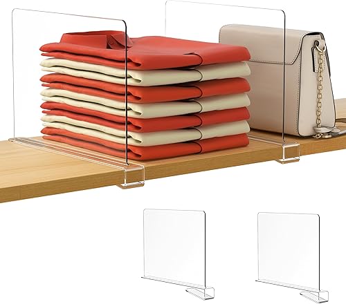 HBlife Paquete de 2 separadores de estantes transparentes, organizador vertical de bolso para armario, perfecto para suéteres, camisas, bolsos en el
