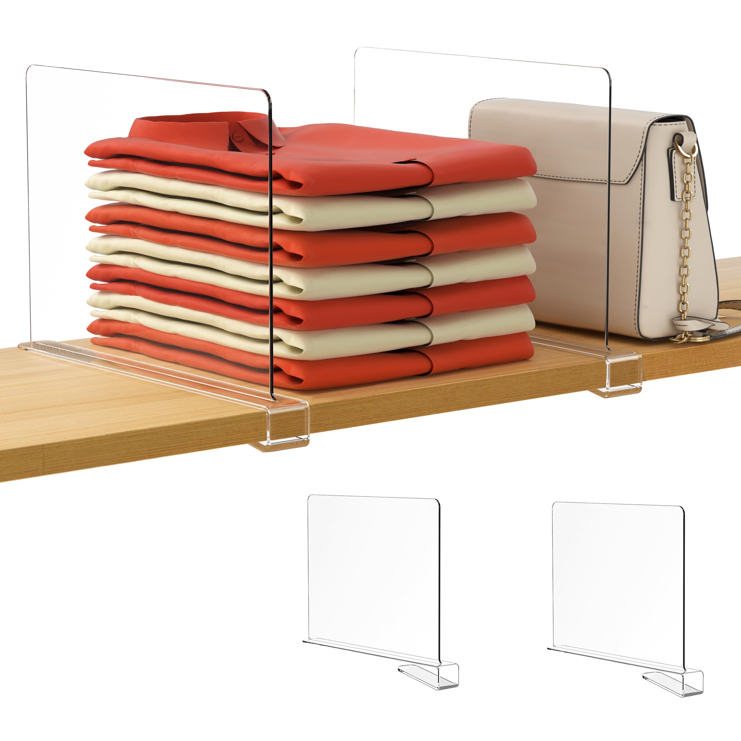 HBlife Shelf Dividers Closet Shelves for Wood Shelves Cabinets and Wardrobe Organizer, Clear Acrylic, Pack of 2