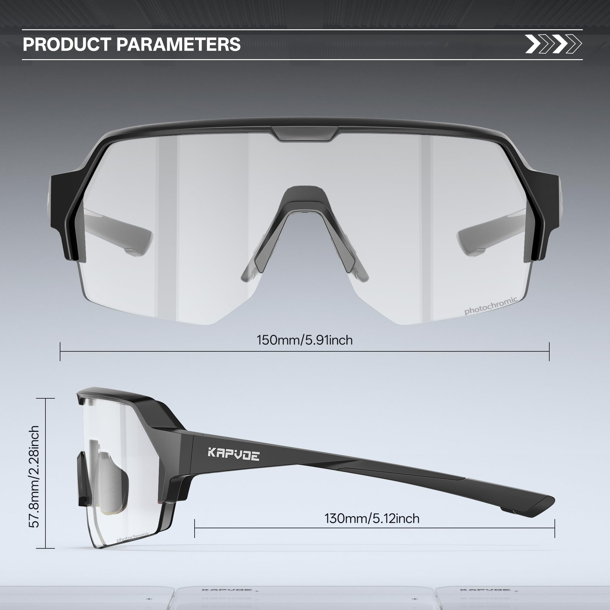 KAPVOE Fahrradbrille SelbsttöNend für Herren Damen Photochrome Radsportbrille Sonnenbrille mit UV400 Schutz Sportbrille für Fahrrad Mtb Unisex K360