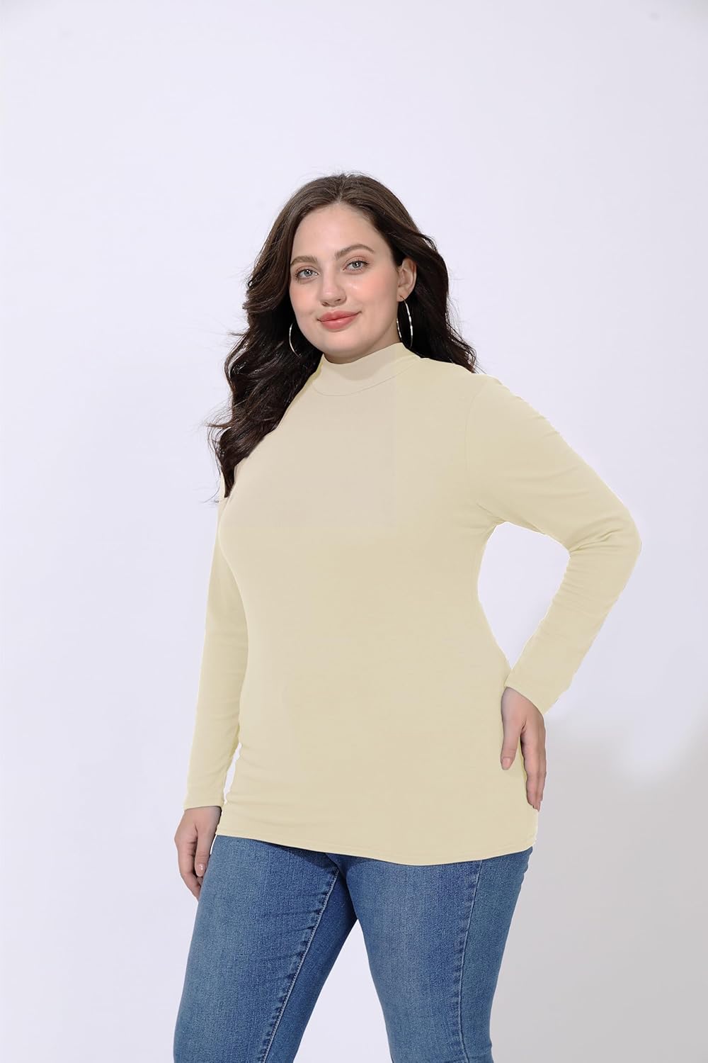 FOREYOND Plus Size Mock Turtleneck Tops for Women Long Sleeve Mock Neck Shirt Lightweight Base Layer Slim Fit Underwear - Image 4