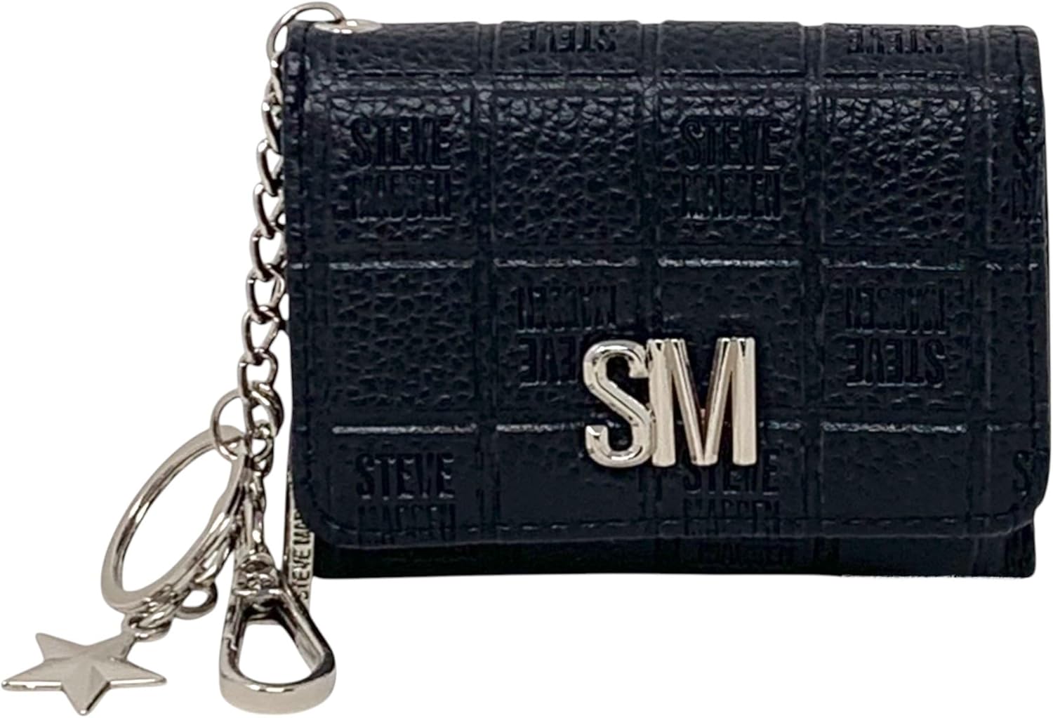 Steve Madden Women’s Bklara Card Case with Keyring and Clip (Black w/Silver)