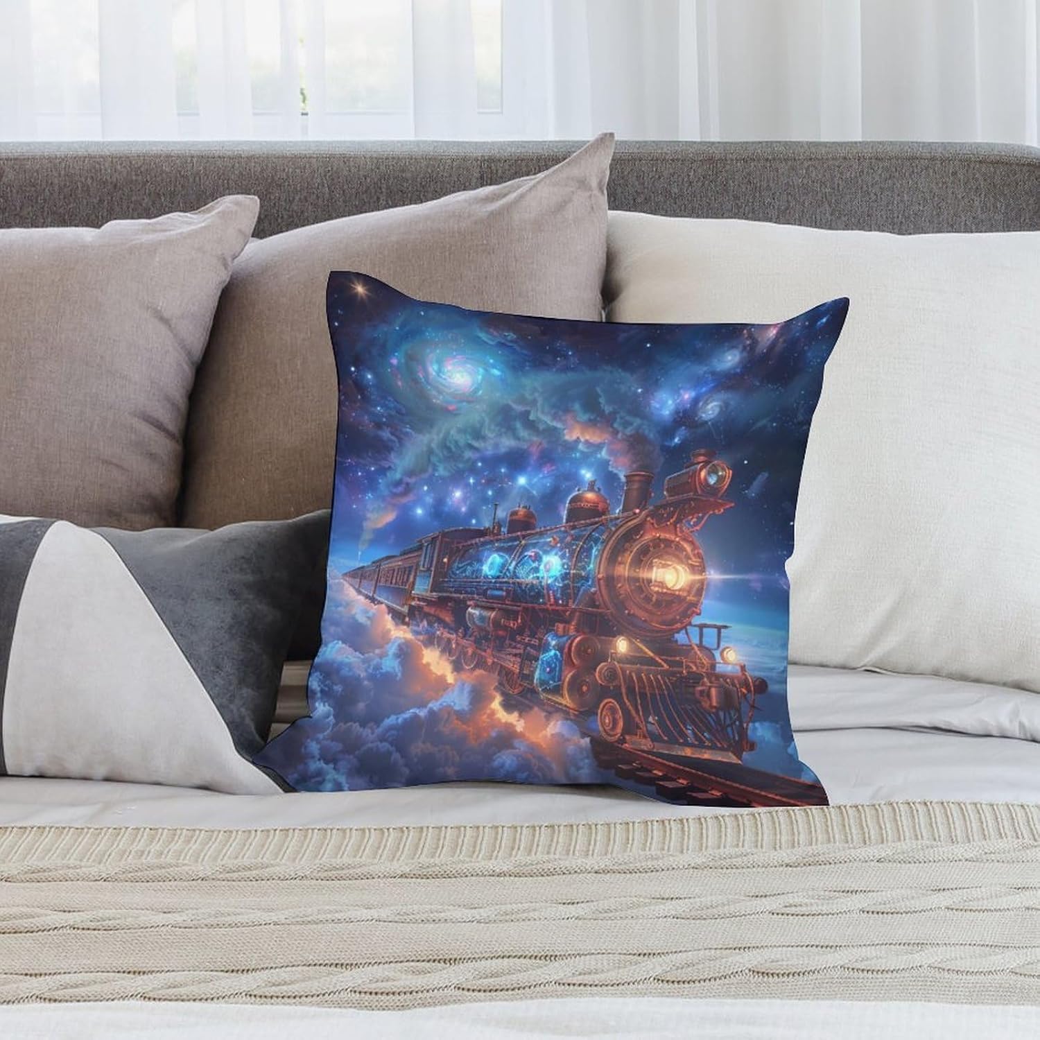 Beautiful Train Printed Throw Pillow Case 4 Pcs Soft Pillowcases Pillows Covers Sofa Bed Decor 12/14/16/17/18/20/22/24/32 Inches