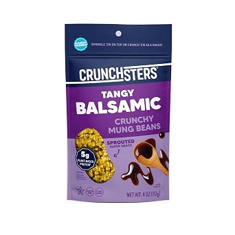 Crunchsters Crunchy Sprouted Mung Beans, Plant-Based Protein Super-Snack and Salad Topper, Gluten-Free, Nut-Free, Vegan, 6g Protein per Serving, 4oz. Bags 4 Ounce Pack of 1, Tangy Balsamic