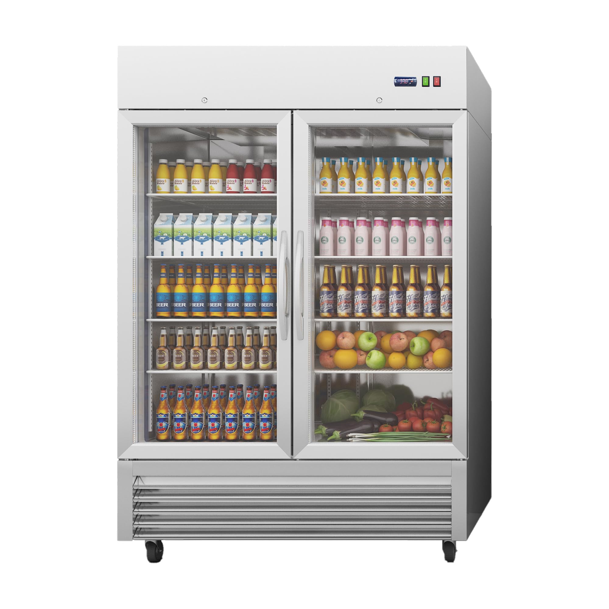 Photo 1 of kalifon 49 Cu.Ft Commercial Beverage Refrigerator, Glass Door Drink Fridge with LED Light, 8 Adjustable Shelves, Lockable Upright Merchandiser for Restaurant, Supermarket, Gym, Cafe