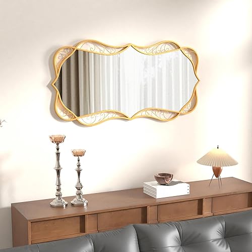 Miniatura 3 de Besdomus Espejo grande dorado para baño espejo grande antiguo de 24 x 48 pulgadas para pared, colgante vertical u horizontal, decoración del hogar
