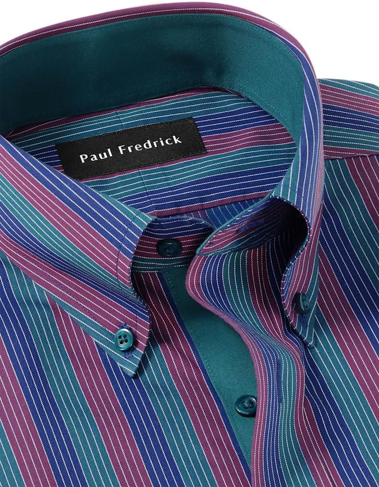 Paul Fredrick Men's Classic Fit Comfort Stretch Non-Iron Stripe Dress Shirt