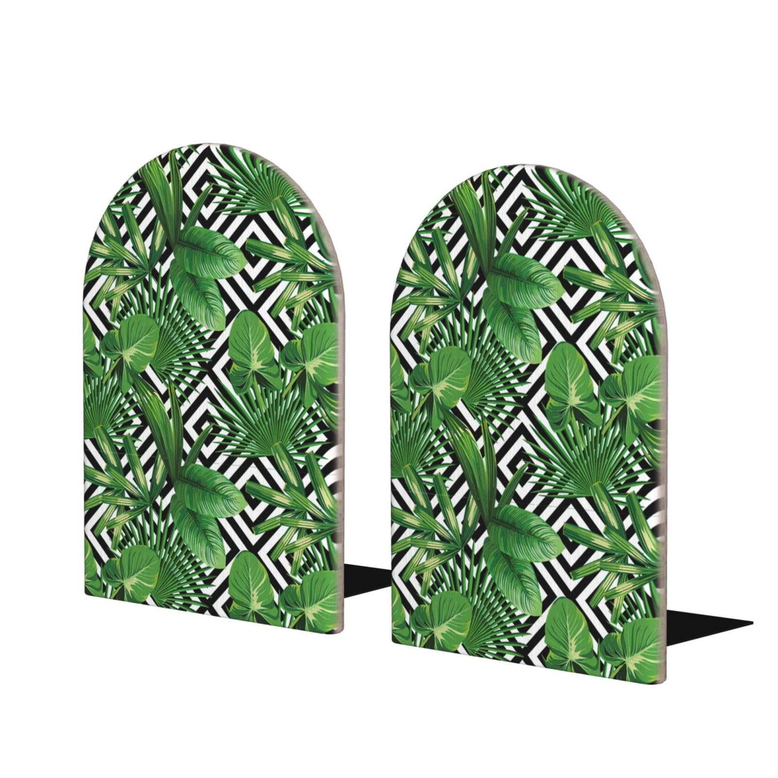 Serre-livres en bois motif feuilles tropicales pour organiser vos étagères de bureau