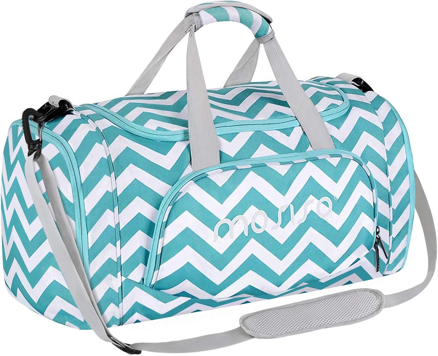 MOSISO Sports Duffel with Shoe Compartment Chevron Gym Bag for Men/Women Dance Travel Weekender, Turquoise: Clothing