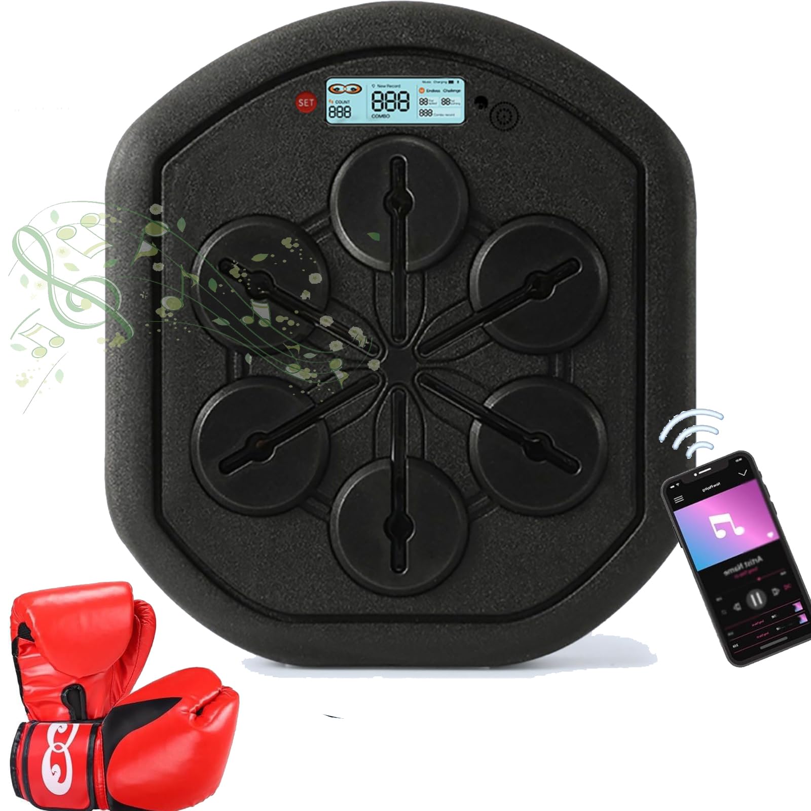 Machine de boxe musicale pour adultes et enfants avec gants de boxe et écran LED