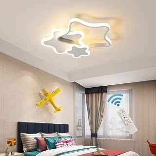 Tioolo Dimmable LED Ceiling Light, Creative Cartoon Star Ceiling Light, Acrylic Ceiling Lamp with Remote, Modern Flush Mount Chandelier Lighting Fixture for Boys Girls Bedroom Living Room, 32W/White