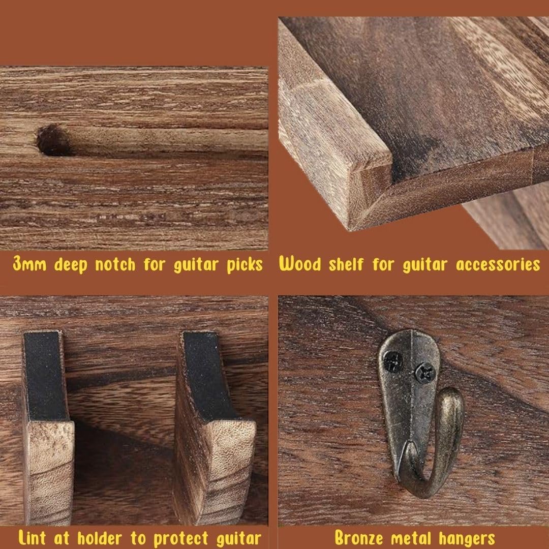 Guitar Wall Hanger - Sturdy Wood Base with Padded Hook - Secure & Stylish Holder for Acoustic, Electric, and Bass Guitars – Easy Installation & Space-Saving Design