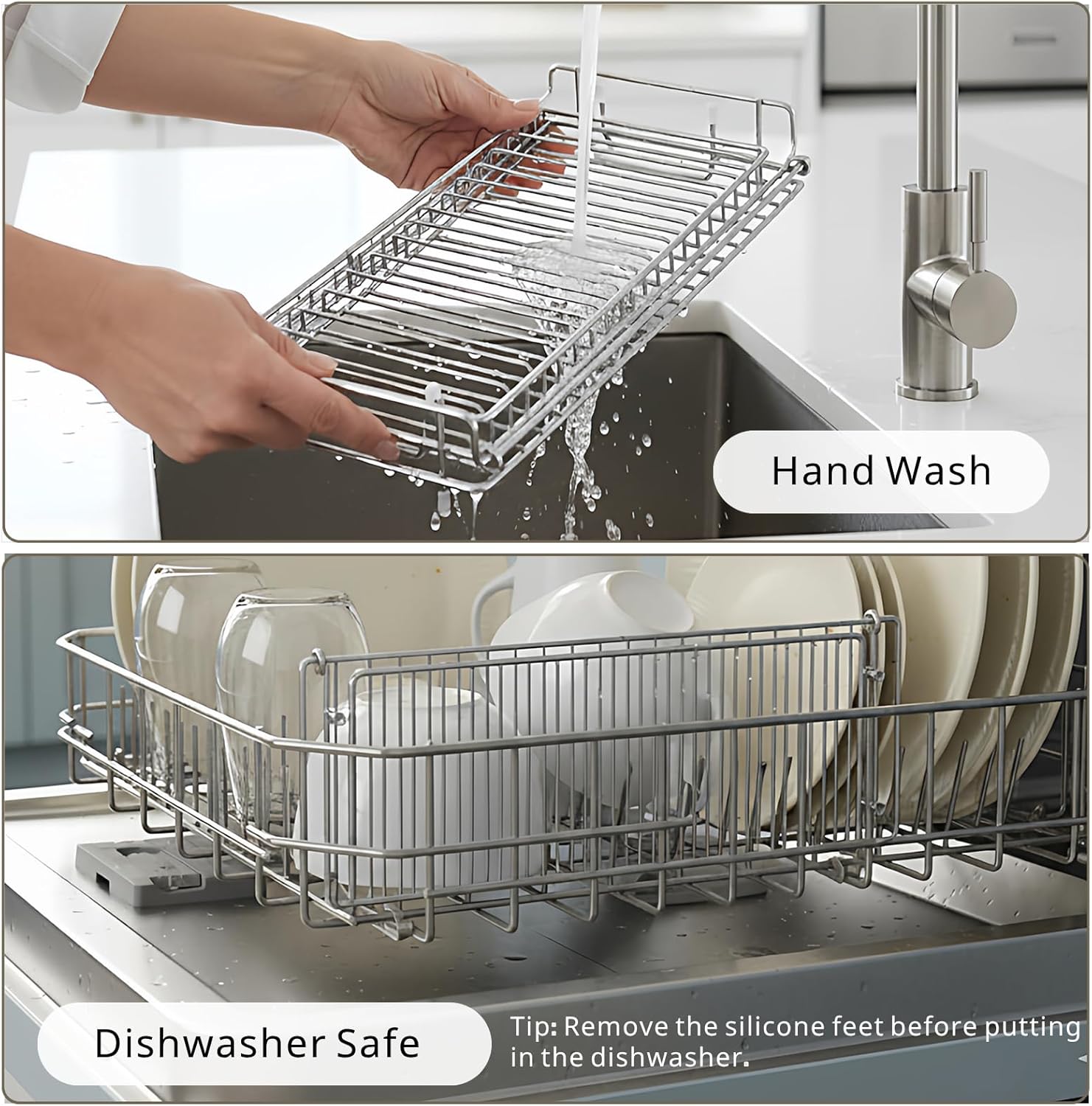 Foldable Dish Drying Rack, Small Dish Drying Racks, Collapsible Dish Drying Rack for Kitchen Counter - Compact Design, Stainless Steel, Silver