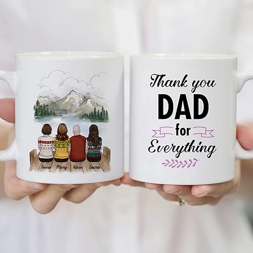 Miniatura 4 de Gossby Taza personalizada para papá  Thank You for Everything  Regalo personalizado para el día del padre para papá de 3 hijas con avatares,