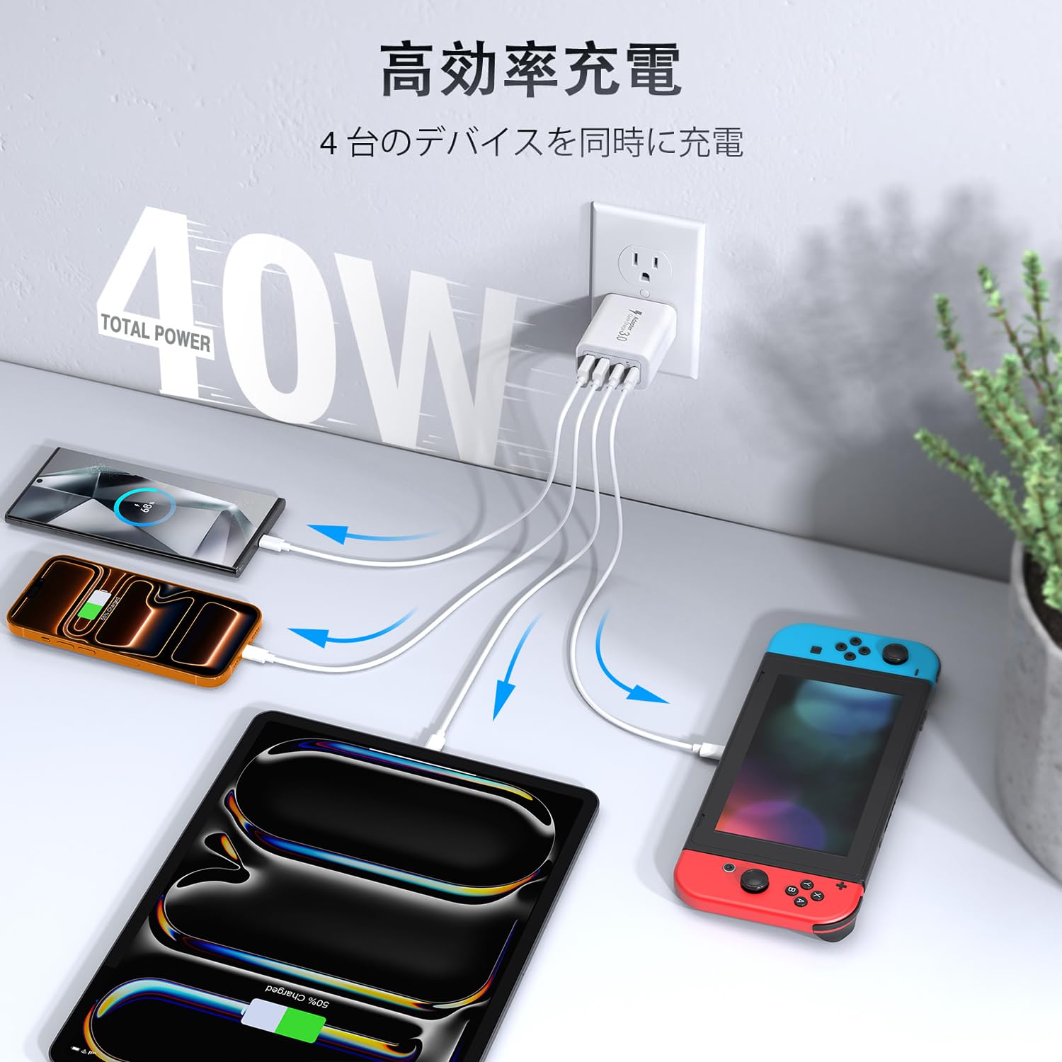 合計40W 急速充電器 USB コンセント Type-C 充電器 ACアダプター…