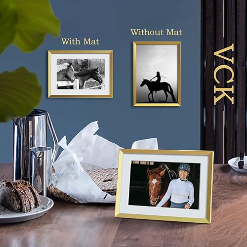 Miniatura 7 de VCK Marcos de fotos de aluminio de 5 x 7 pulgadas con cristal real, marcos de fotos de varios colores dorados, paquete de 3 unidades, muestra fotos