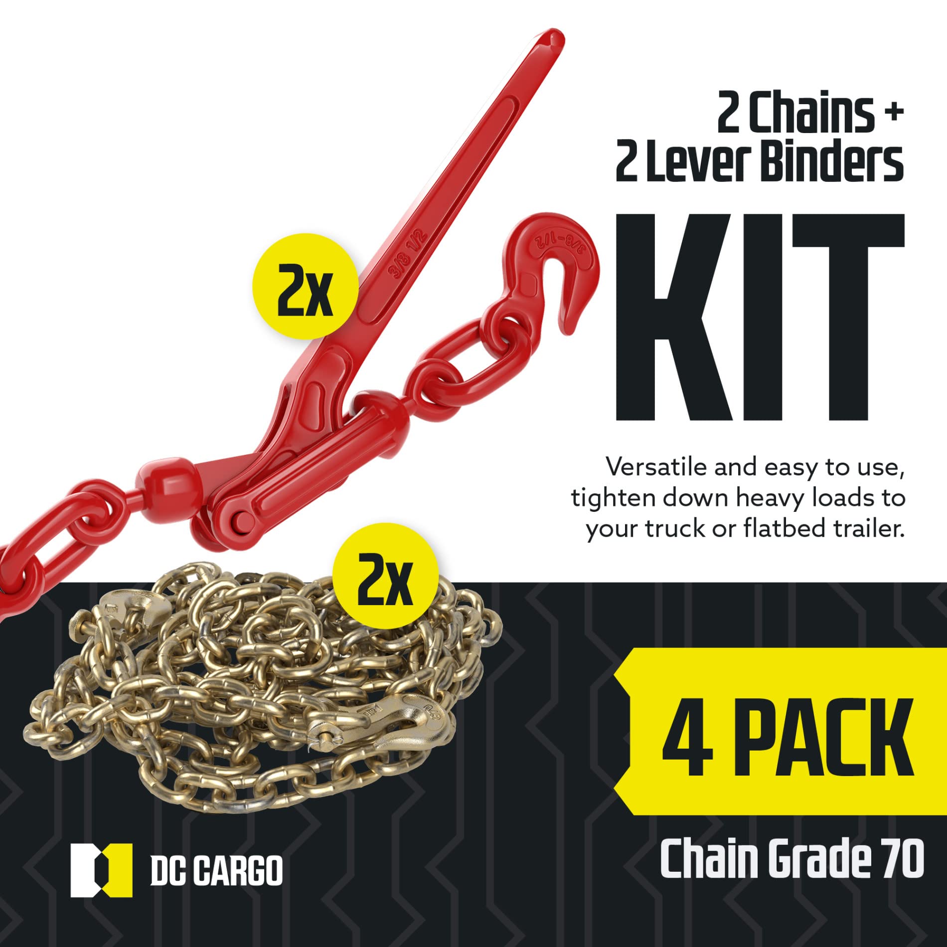 DC Cargo Chain Binder Kit (2 Sets) | 5/16" Grade 70 Extra Long 10