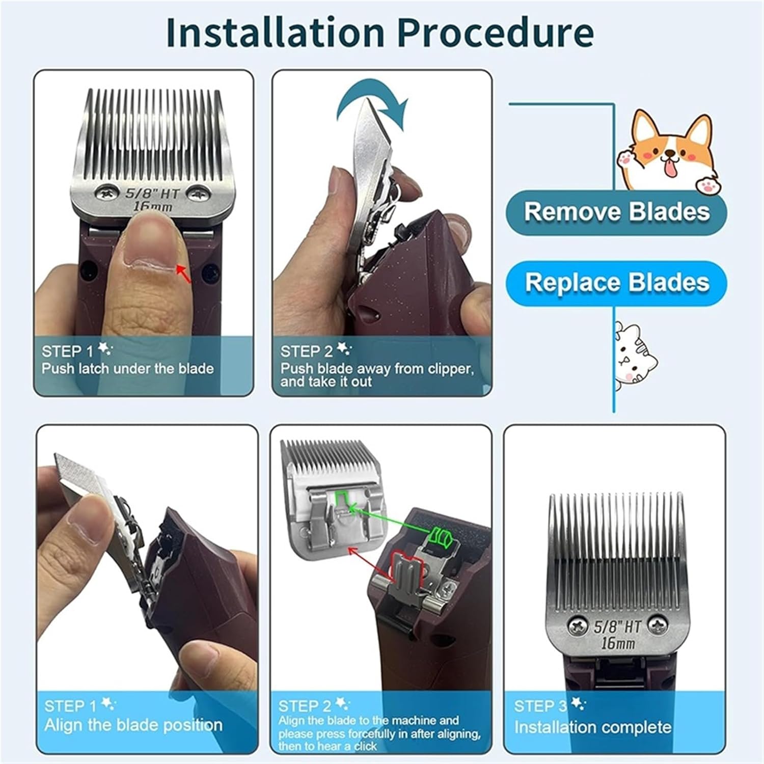 5/8" HT Detachable Pet Ceramic Blade，Compatible For Andis，Compatible For Oster，A5，Compatible For Wahl，Compatible For KM，Series Dog Cat Clipper,Size: 3/4" 16mm(15 1pcs)