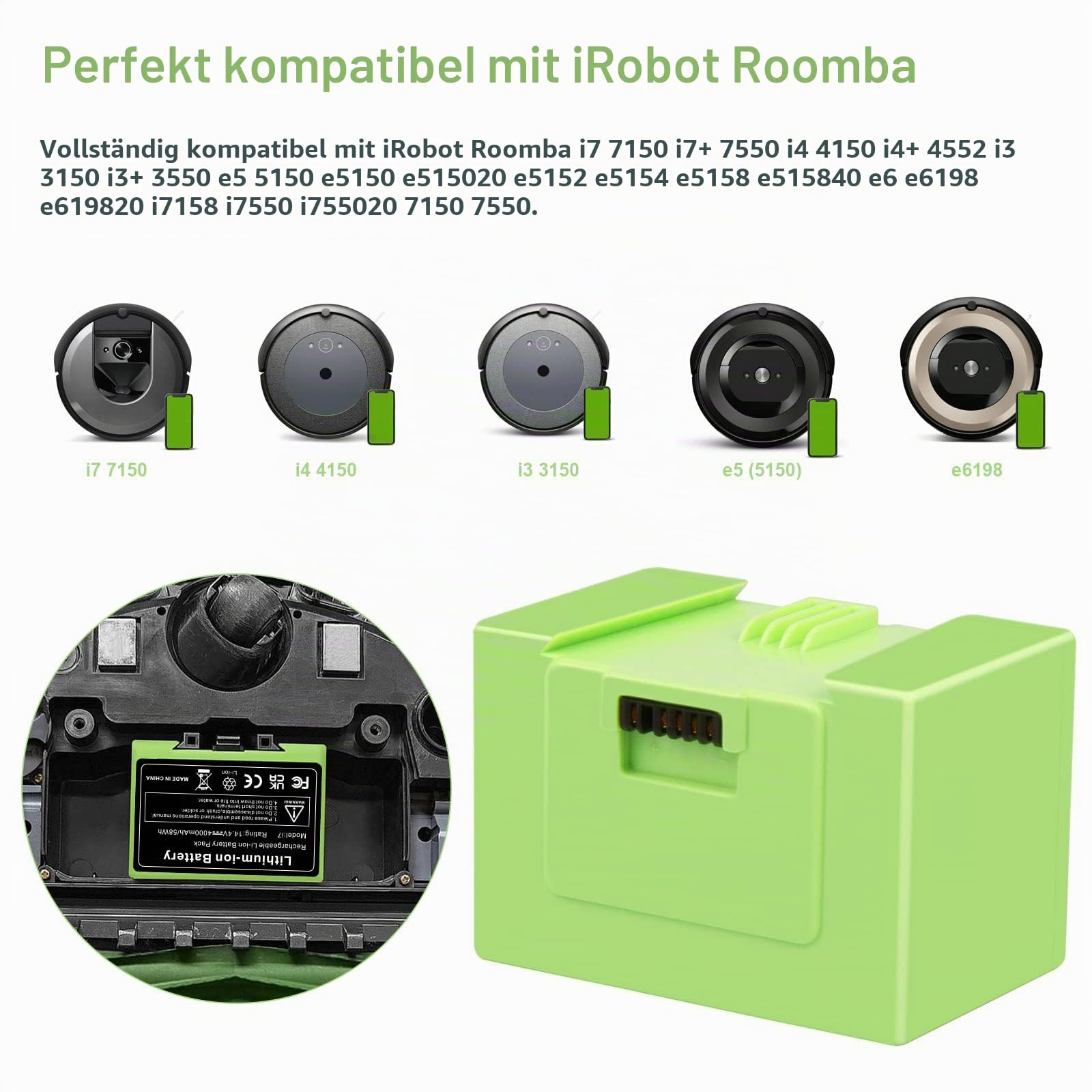LabTEC 14.4V 4000mAh Ersatzakku für i7, Li-ion Akku für iRobot Roomba 7150 7550 3150 3550 4150 4552 i4 i4+ i3 i3+ i7158 i7550 i755020 4624864 ABL-D1 Staubsauger