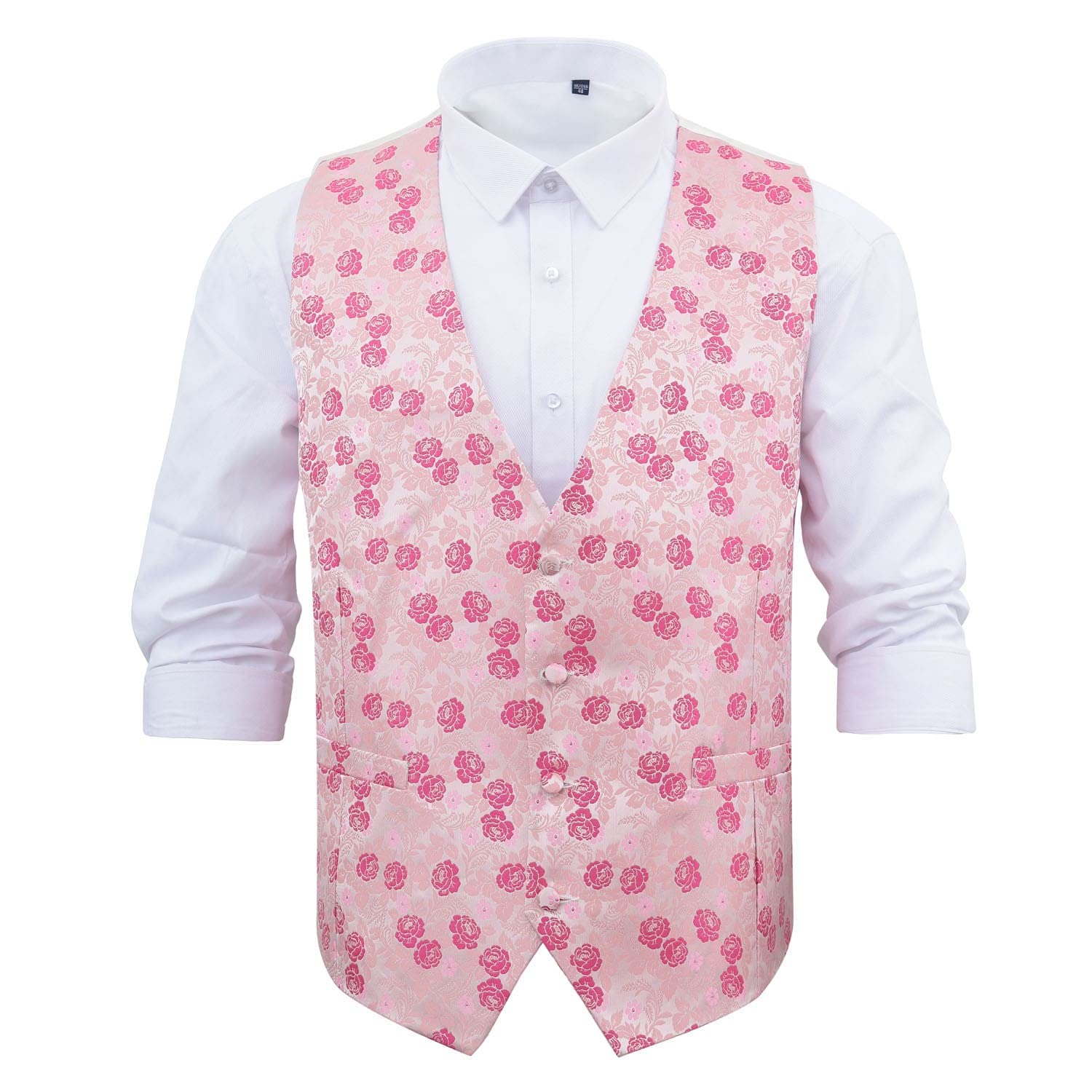 DQT Mens Floral Rose Waistcoat - Wedding, Business & Formal - Pink 48" (4XL)