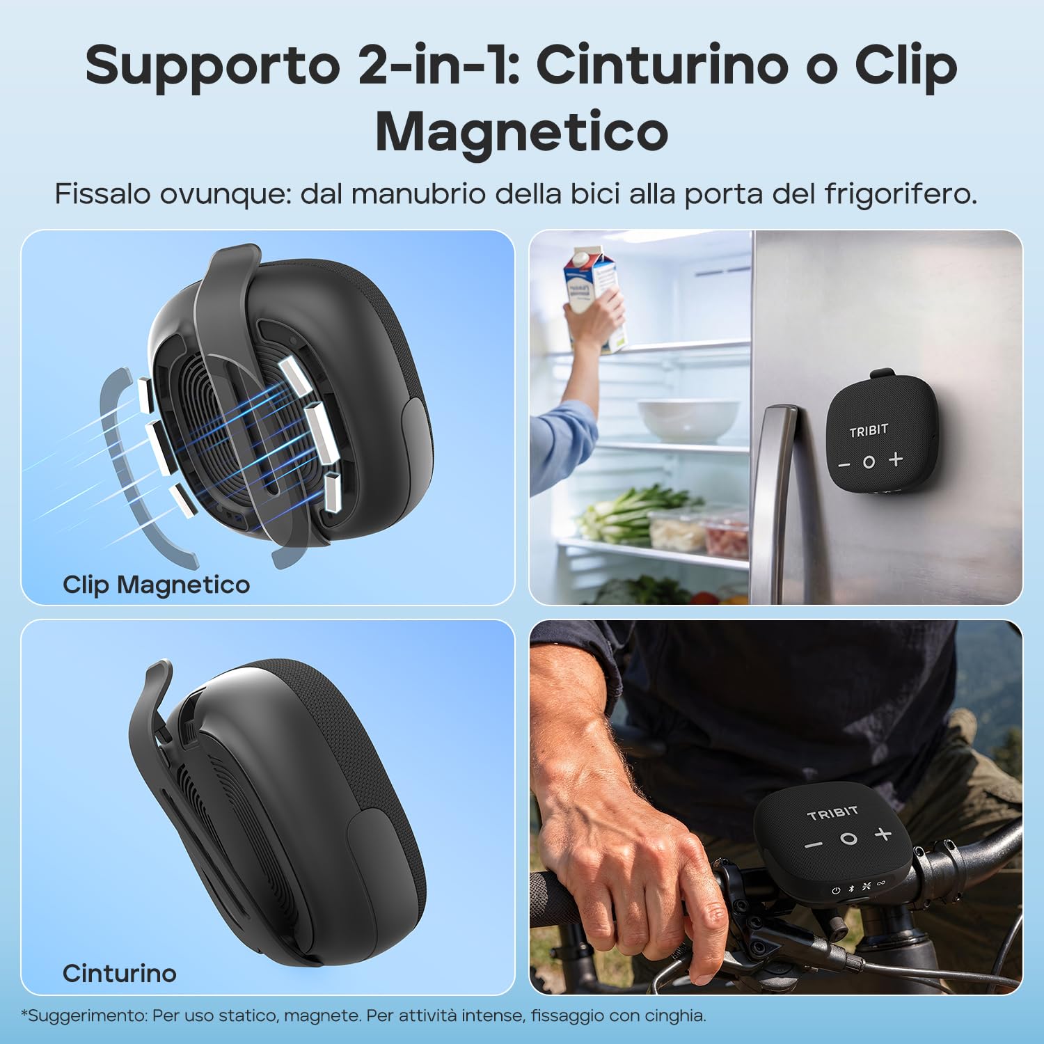Tribit StormBox Micro 3 Cassa Bluetooth Portatile con Suono XBass da 13W, Bluetooth 6.0, 24 Ore di Autonomia, Impermeabile IP68, Cinghia e Attacco Magnetico per Bici, Golf e Attività Outdoor, Nero