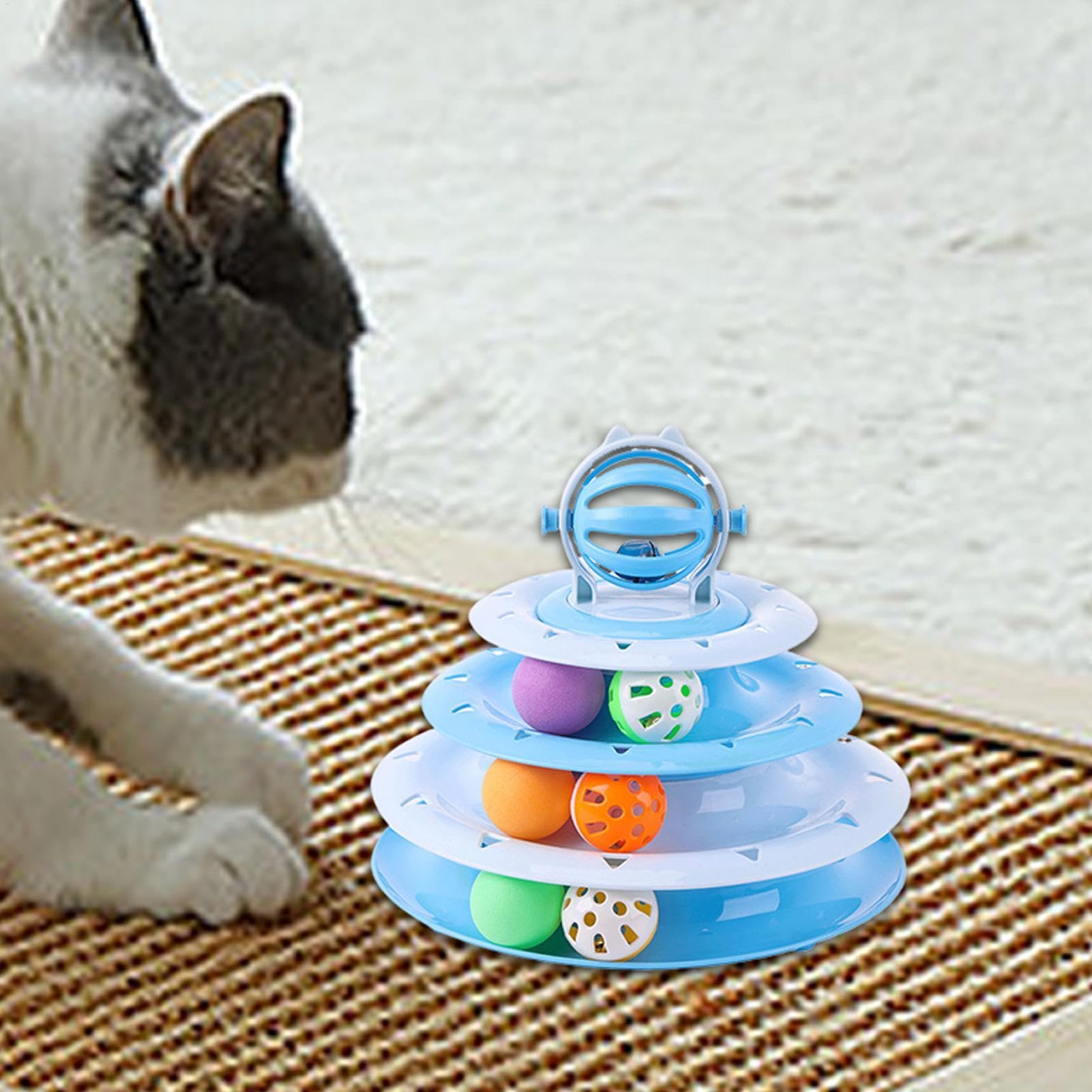Jouet Pour Chat à 4 Niveaux Avec Balle Tournante - Jeu Interactif, Stimulation Mentale, Exercice Pour Chaton D'intérieur