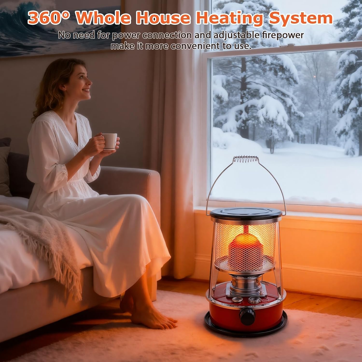 Indoor Kerosene Heater, Portable Kerosene Heater for Camping and Emergency, 9000 BTU 2400W Output with 1.21 Gallon Fuel Tank, 18–22 Hour Burn, 0.2–0.24L/H Consumption (Red)