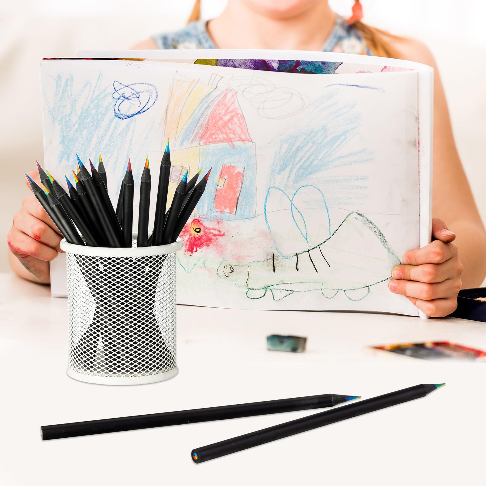Teling Regenbogen-Bleistifte für Kinder, 7-in-1, schwarze Regenbogen-Bleistifte, Großpackung für Schule, Klassenzimmer, Kunstbedarf für Kinder und Erwachsene, Malen, Skizzieren, Zeichnen, 200 Stück