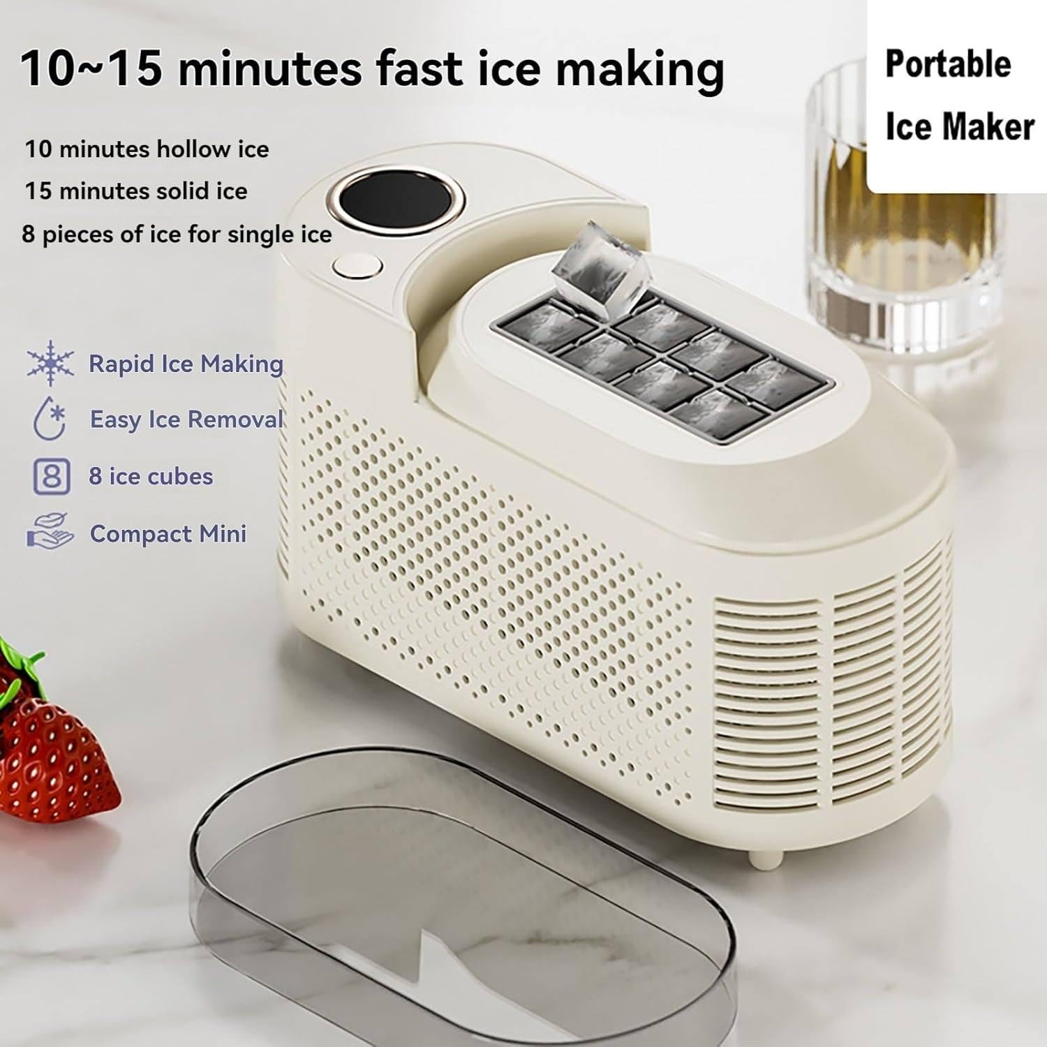 Mini-Eismaschine für kleine Räume – 10-Minuten-Eisherstellung mit Auto-Stopp-Funktion für den Einsatz im Auto/Büro/Wohnheim, mit Auto-Stromkabel,Creamwhite