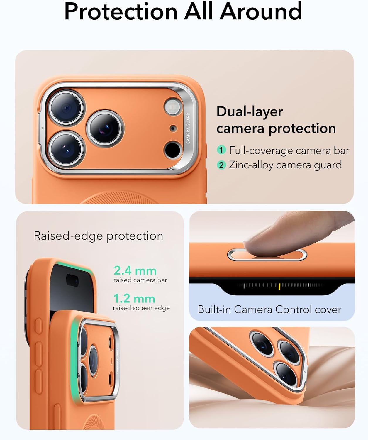 ESR Silicone Case for iPhone 17 Pro Max, Built-in Camera Stash Stand Compatible with MagSafe, Military-Grade Drop Protection Magnetic Phone Case for iPhone 17 Pro Max, Cloud Series, Orange - Image 4