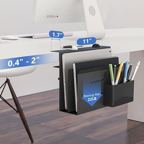 Miniatura 3 de YIK TUNG Escritorio lateral de 2 niveles para almacenamiento para laptop, organizador colgante de montaje lateral, junto con soporte magnético para