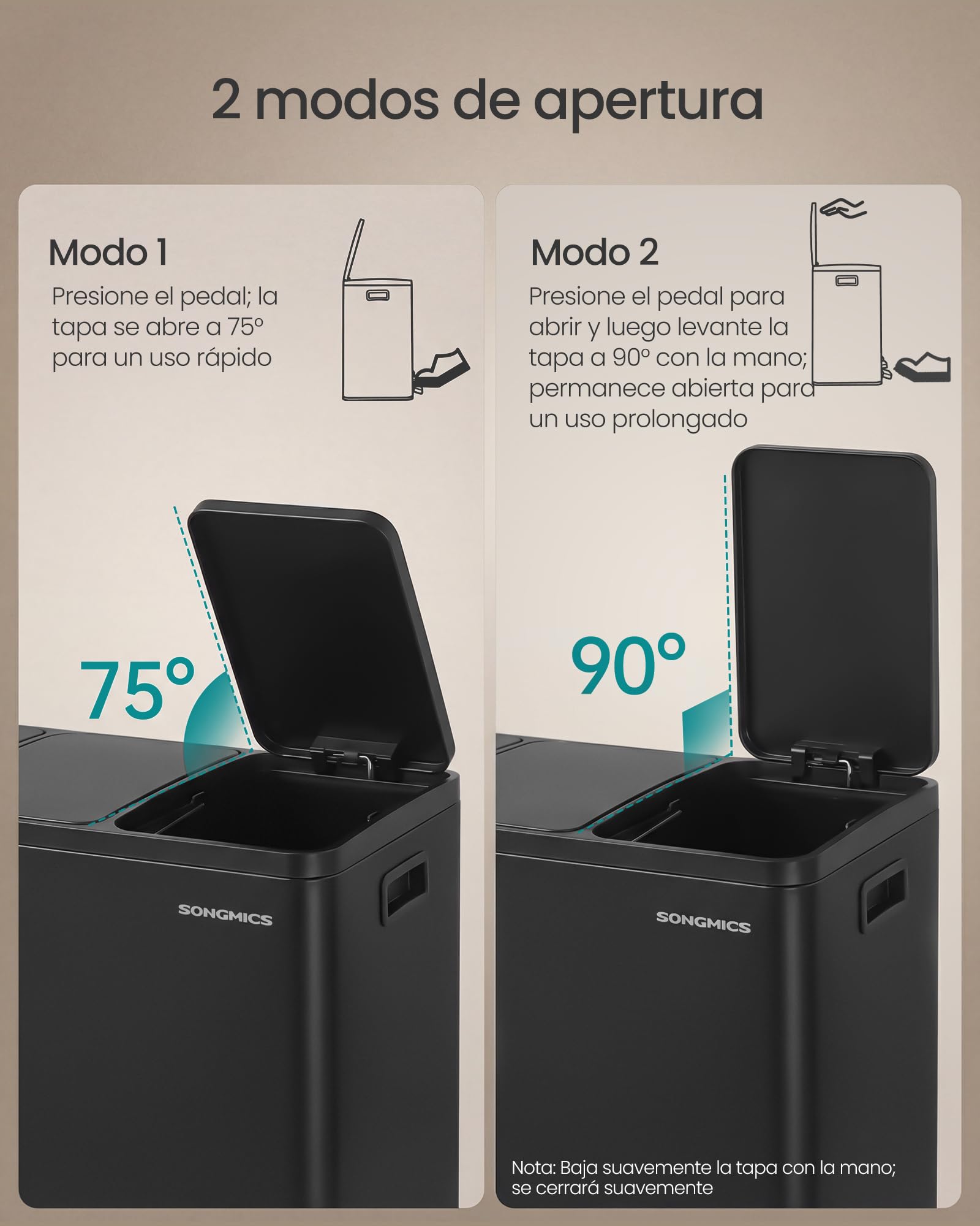 SONGMICS Cubo de Basura de Cocina de 3 x 15 L, con 3 compartimentos, 15 Bolsas, Cubos Extraíbles, Tapa, Asas, Cierre Suave, Acero, Negro Tinta LTB145BZ02