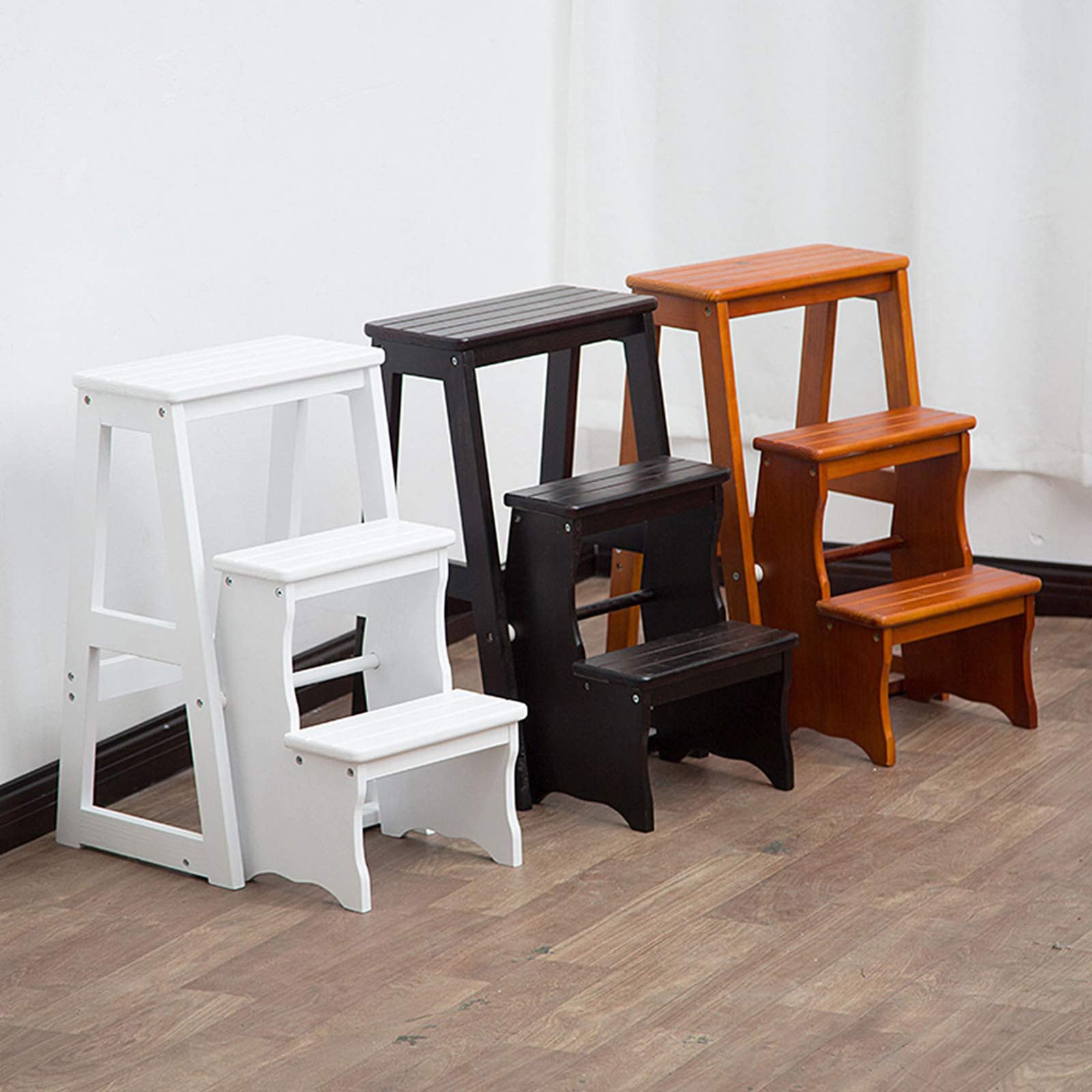 Sgabello Scala GOPLUS Pieghevole - 3 Gradini In Legno, Portata 150 Kg | Multiuso Per Casa - Foto 8