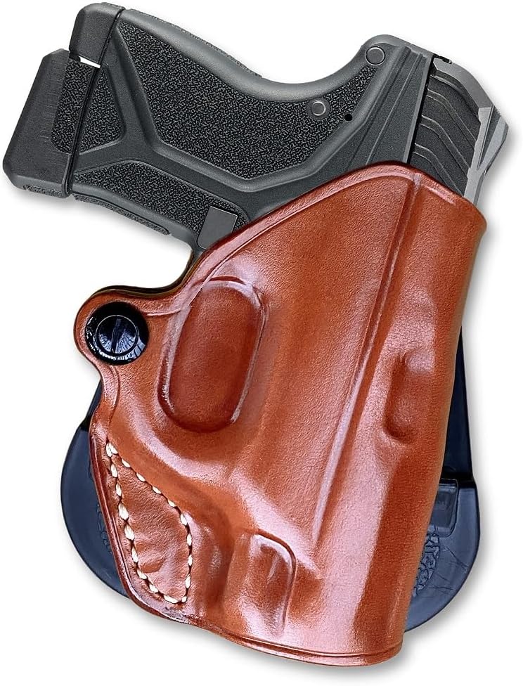 Premium Leather OWB Paddle Holster Open Top, Custom fit Rugerr LCP II .22LR / 380ACP 2.75" Barrel, Right Hand Draw, Brown Color #1214#