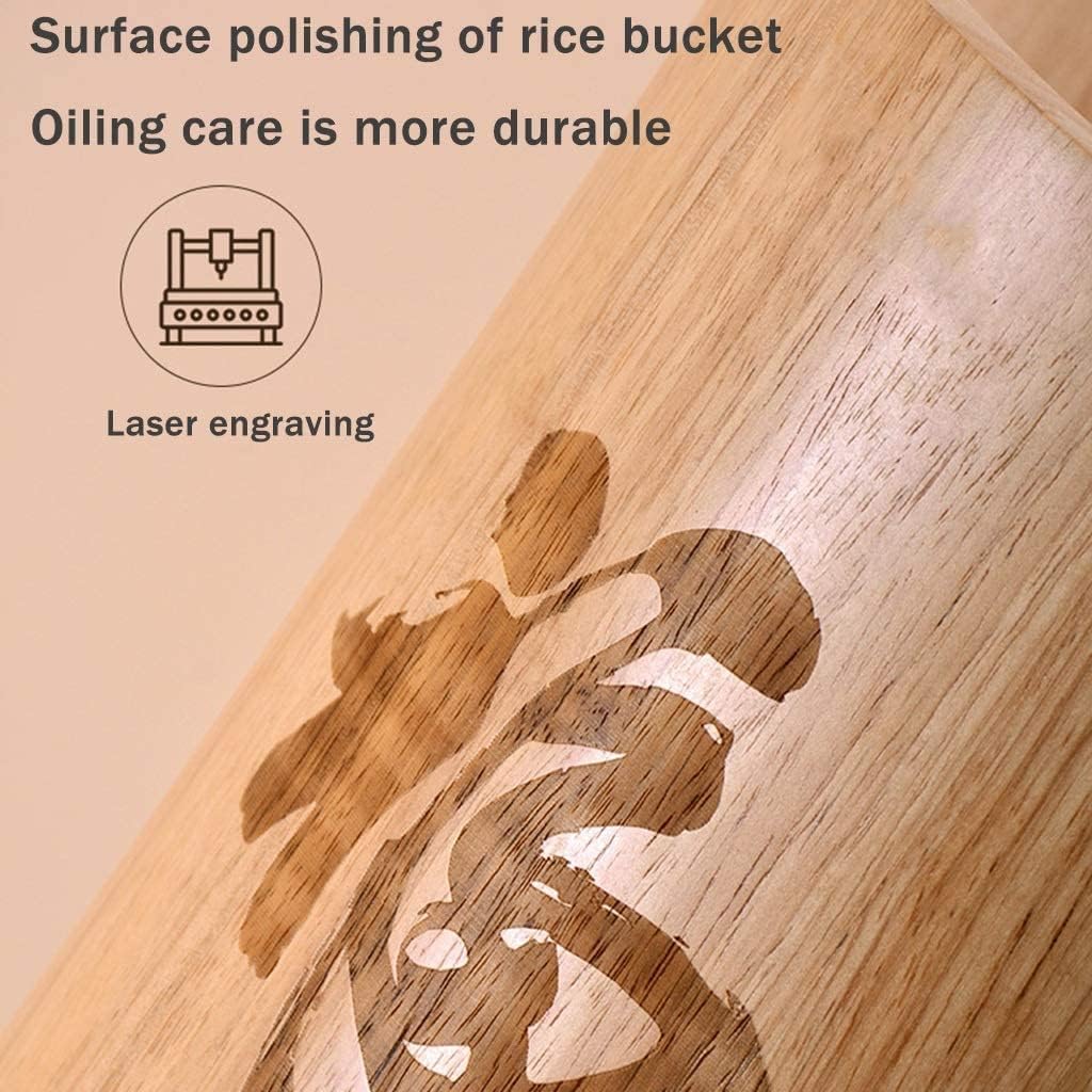 Food Storage Containe Rice Storage Containe Household Rubber Wood Rice Barrels Kitchen Moisture-Proof Sealed Tank Large-Capacity Grain Dispenser Food Storage Porcelain Rice Cylinder