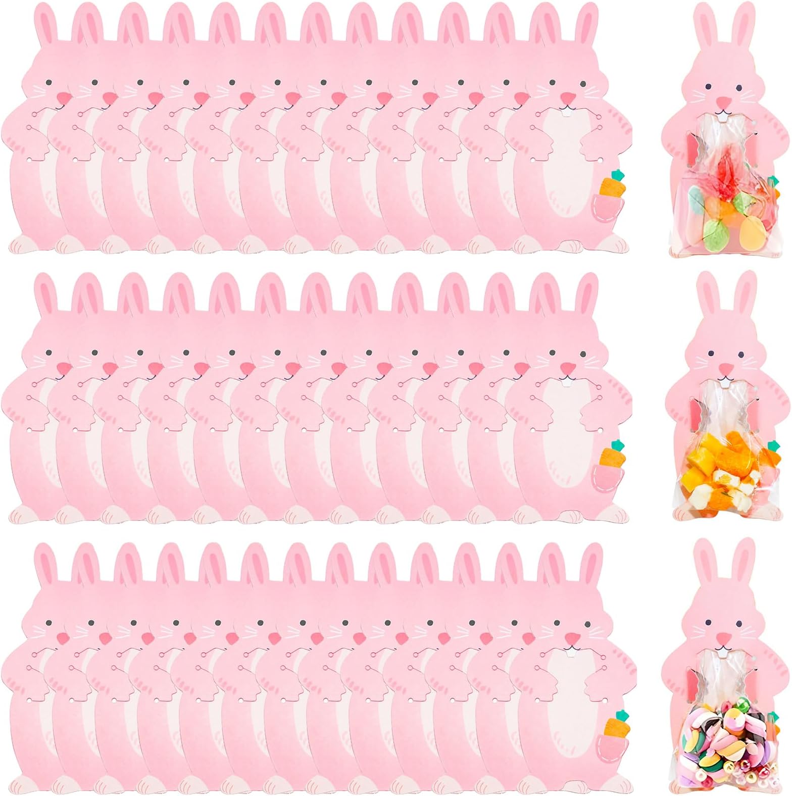 – 40Pcs Easter Cellophane Bags, Easter Bunny Gift Bags for Kids, Easter Cookie Candy Bags for Easter Party Favors