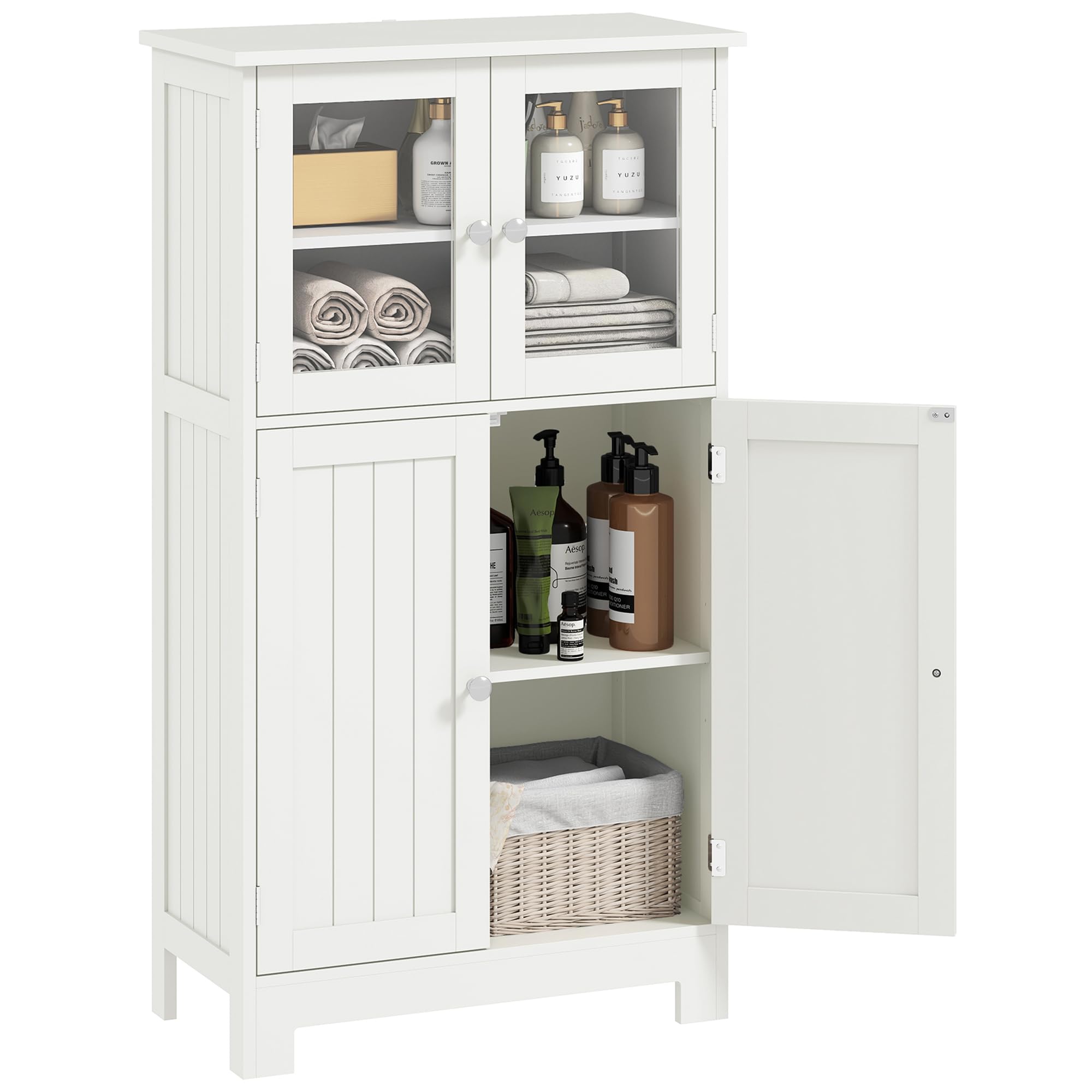 Kleankin Meuble Salle Bain 61x109cm Blanc - Armoire Avec Portes, Tiroirs Et étagère Réglable