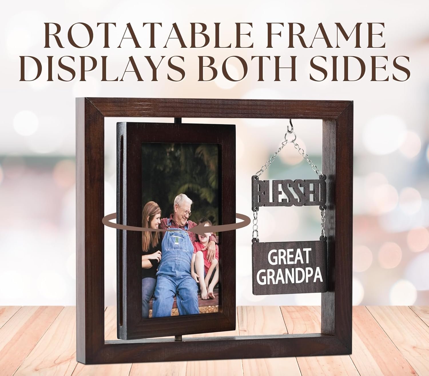 InnoBeta Blessed Great Grandpa Gifts Photo Frame for Men, Great Grandpa Gifts for Christmas, Birthday, Rotating 6R Picture Frame
