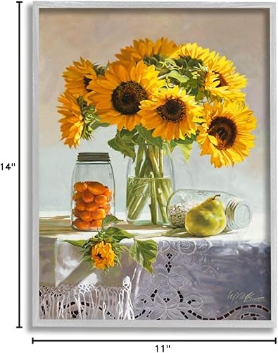 Miniatura 7 de Stupell Industries Arte de pared enmarcado gris con diseño de girasol de granja, tarros de frutas de campo Heide Presse, 11 x 14 pulgadas