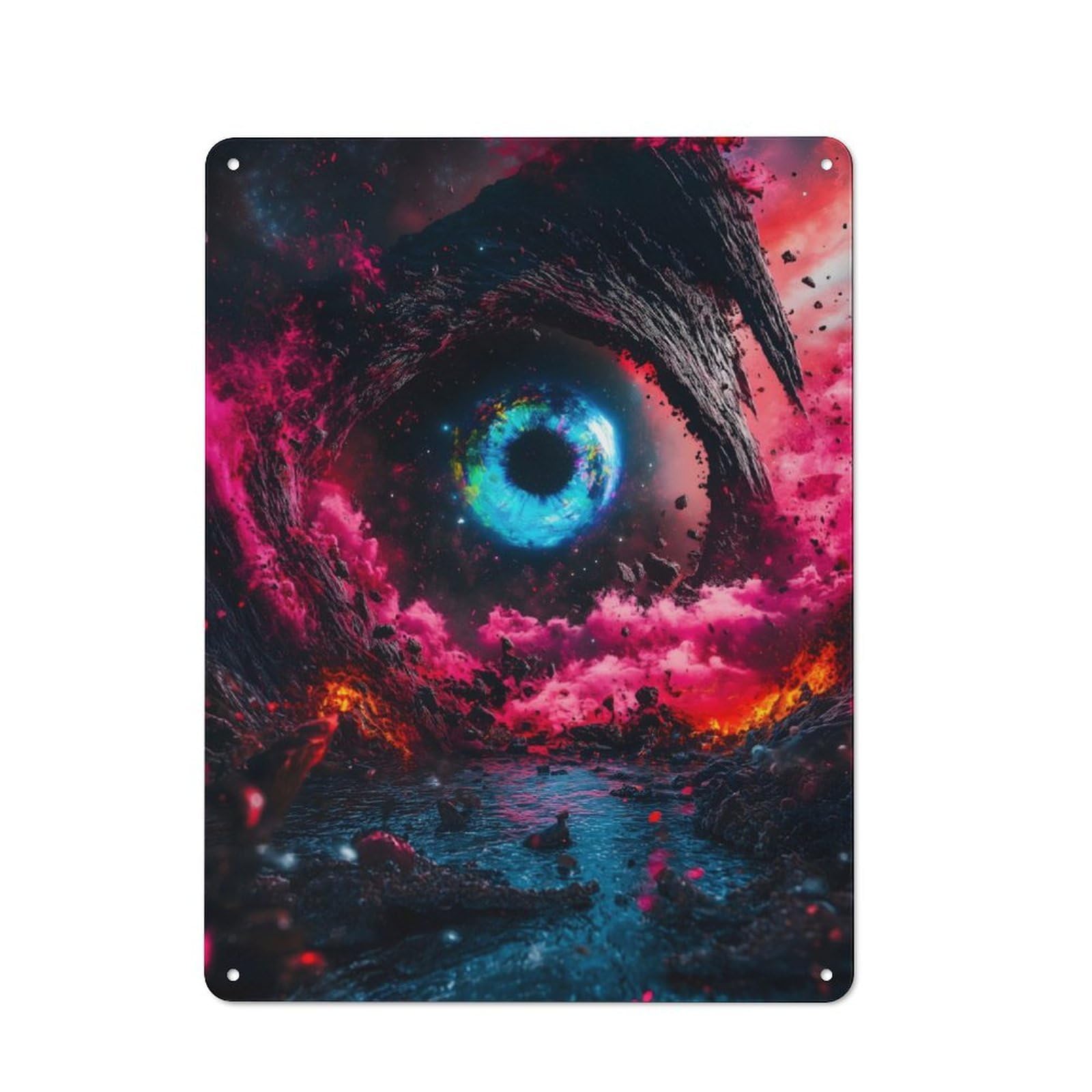 Junmoney Cosmic Eye Landscape Metal Plaque 40X30cm With For Pub Or Café, Rustic Decor, For Garage, Workshop And Man Cave Decoration