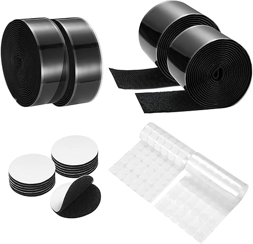 Rollo de cinta adhesiva de 2 pulgadas x 10 pies y 1 pulgada x 7 pies, 12 pares de 2 pulgadas y 210 pares de puntos de gancho y bucle de 3/5 pulgadas