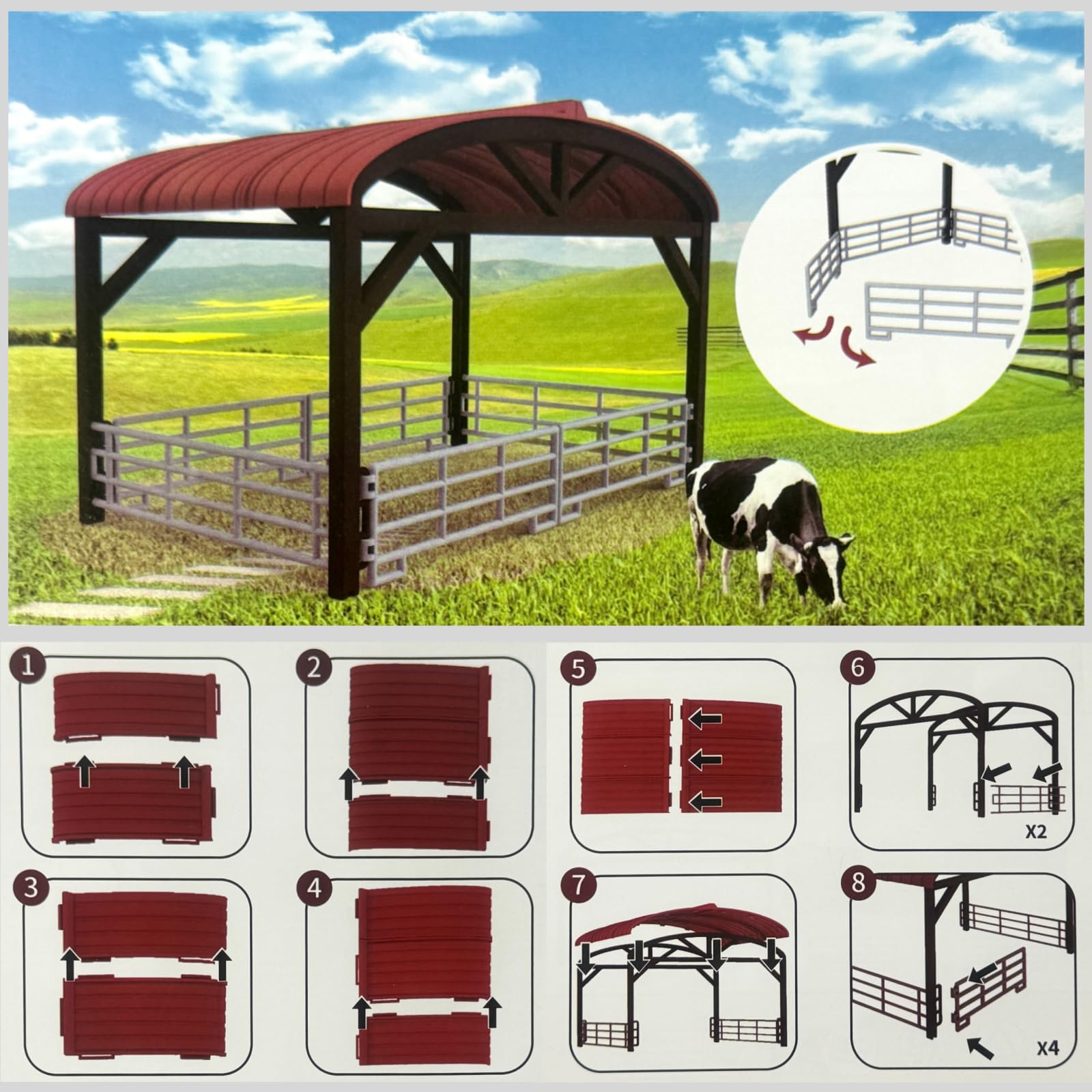 Scala 1:36 Veicolo agricolo inerziale (37 pezzi), stalle, set di combinazione di animali, giocattolo per bambini, trattore, fattoria, 3 effetti sonori simulati, luci