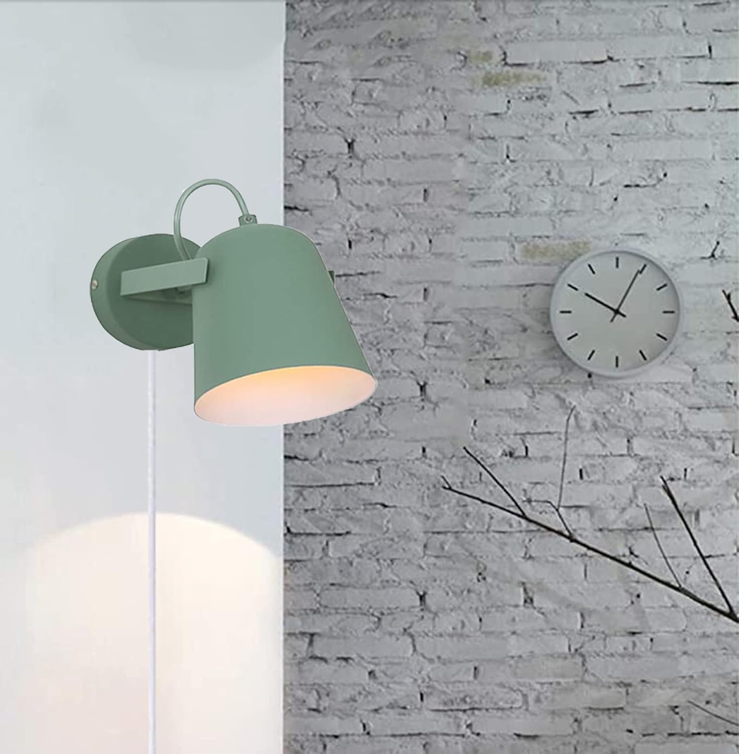 Kiven Plug-in Green Macaron Wall Sconce Lamps Lighting Fixture with in-line Button Switch Cord(6 FT) Timing Wall Sconce Adjustable Lamp Body for Decro Bedroom Restaurant