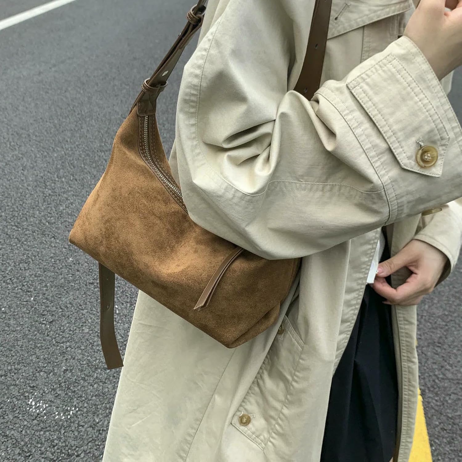 Women'S Handbags Retro Shoulder Bag Women Crescent Crossbody Satchels Work Travel Bags Winter Brown Purse