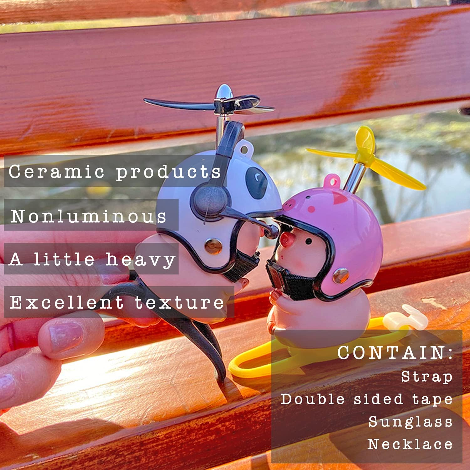 Ceramic bamboocopter Headgear Cute Pink Pig Bicycle Motorcycle Motorbike Handle car Center Console Interior Decoration Accessories for Children and Adults