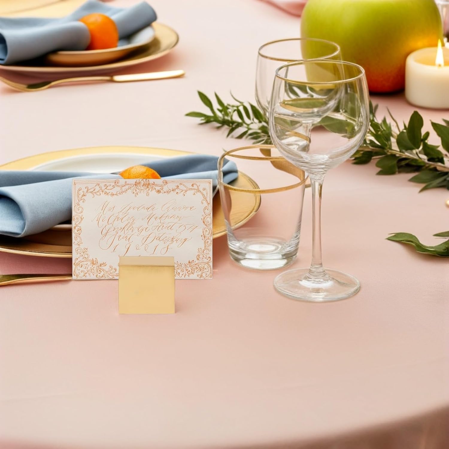 Gold Solid Stainless Steel Table Number Stand with Square Base, Metal Photo Clip Holder for Place Cards, Menu, and Desktop Sign Display, Suitable for Weddings, Banquets,
