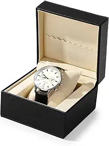 Leather Single Watch Box Watch Travel Case Microfiber Interior Wristwatch Holder Storage Box With Removable Pillow (Black)