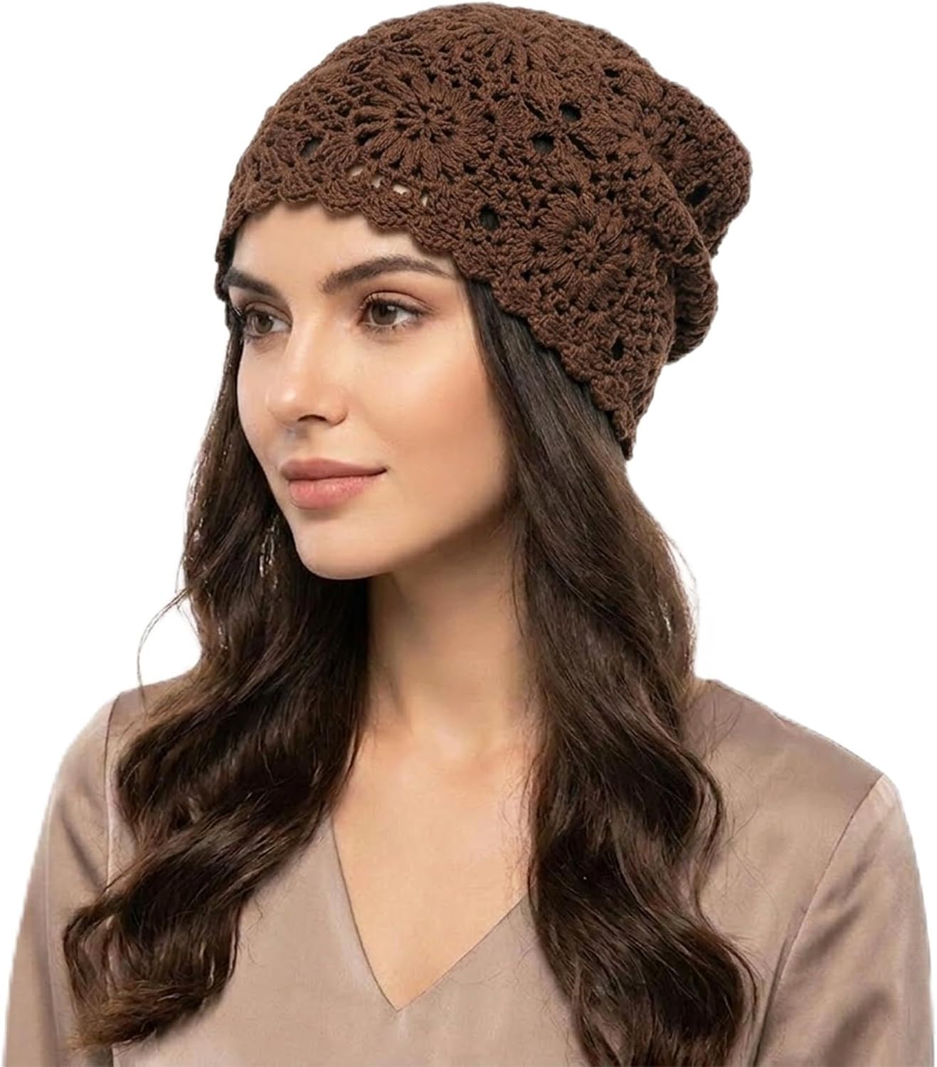 Women's Summer Crochet Beanie, Breathable Cotton Slouchy Knit Hat, Lightweight Handmade Skull Cap for Travel Daily Wear