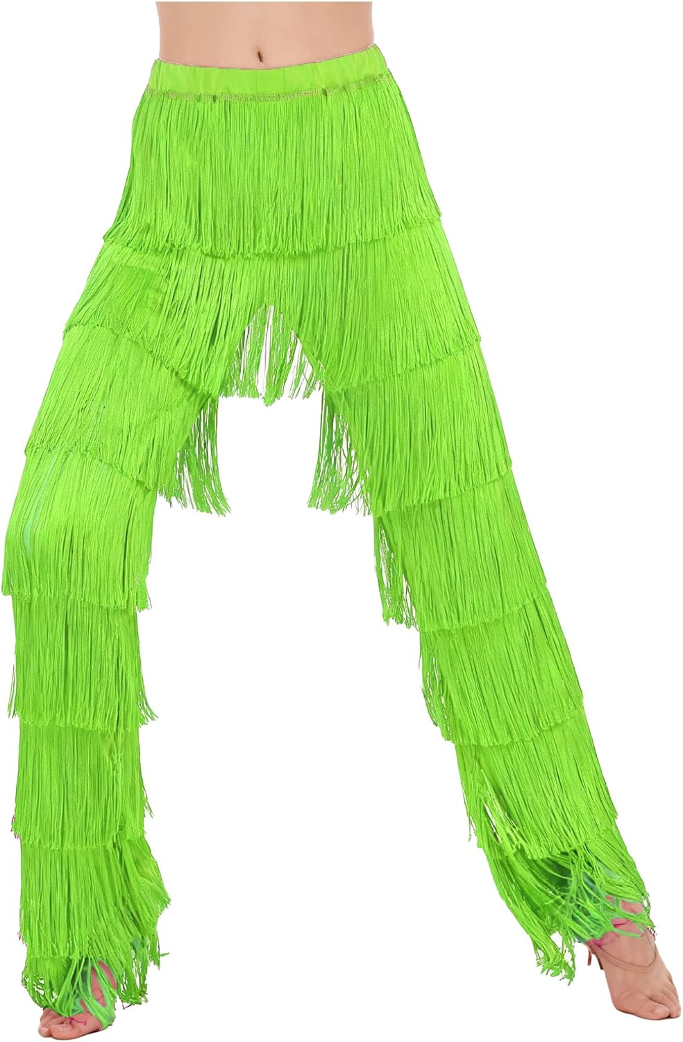 Hularka Womens Latin Dance Fringe Pants with Tassel Ballroom Dance Professional Tango Salsa Practice Trousers