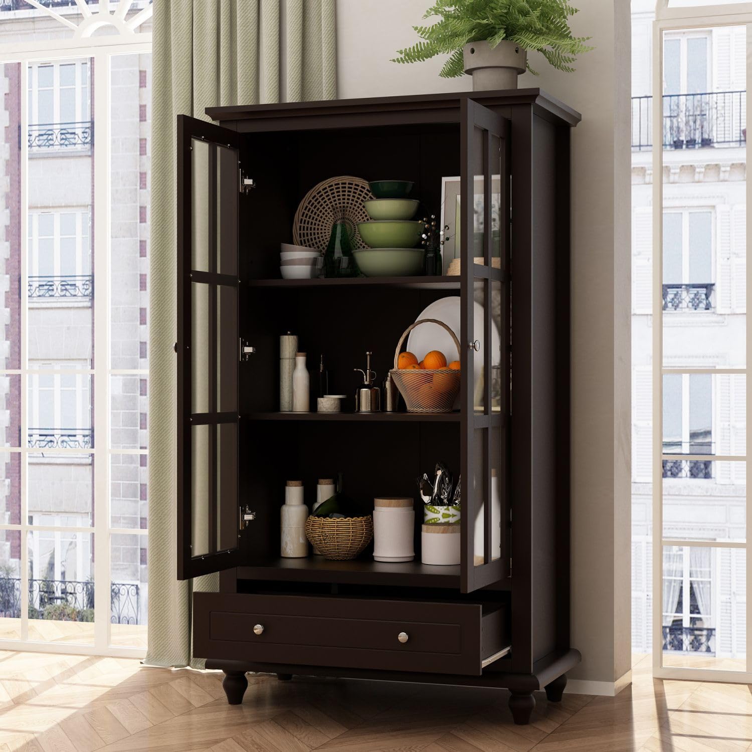 送料無料】Mindy Wood Glas Cabinet No,01